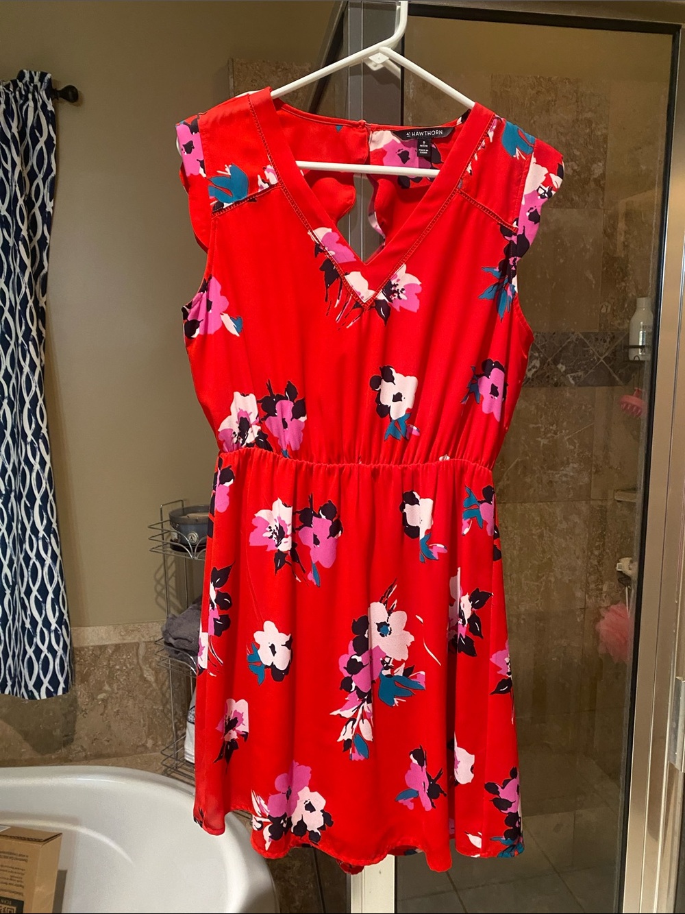 41 Hawthorn Red Floral Dress with Pink Accents